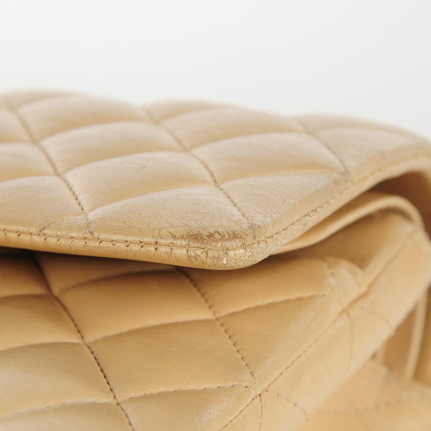 Lambskin Quilted Medium Double Flap Beige