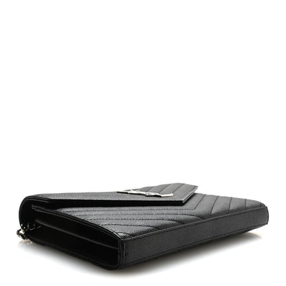 Saint Laurent Grain De Poudre Matelasse Chevron Monogram Chain Wallet Black 4 of 11