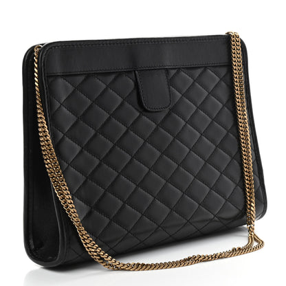 Saint Laurent Lambskin Quilted Monogram Baby Victoire Chain Clutch Bag Black 3 of 9