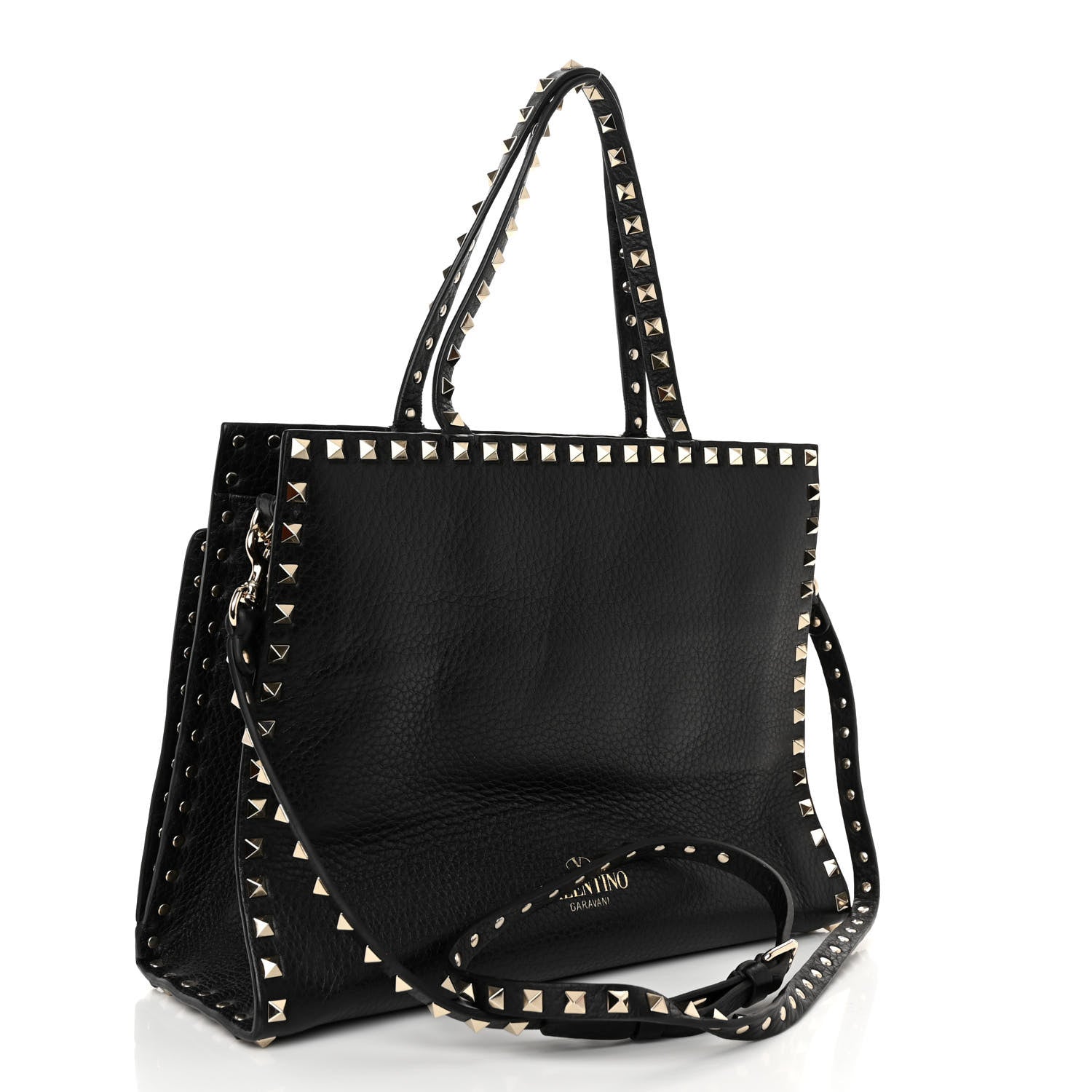 Valentino Garavani VALENTINO GARAVANI Grained Calfskin Rockstud Flip Lock Tote Black 3 of 11