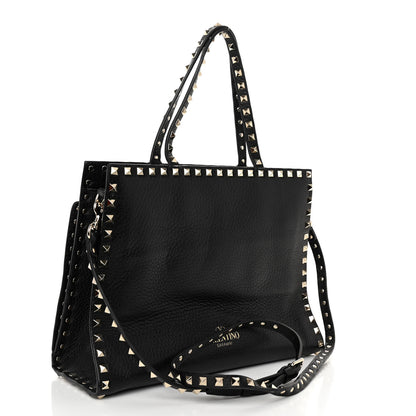 Valentino Garavani VALENTINO GARAVANI Grained Calfskin Rockstud Flip Lock Tote Black 3 of 11