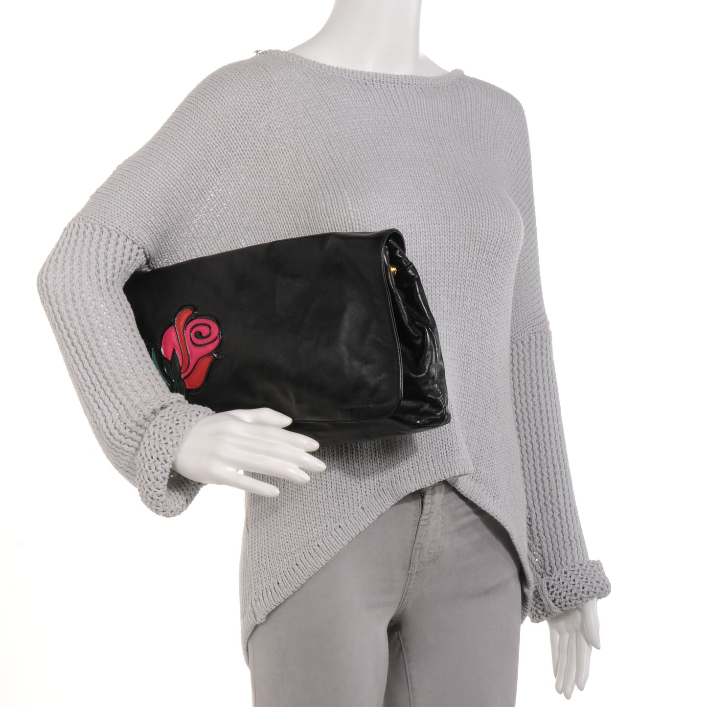 Nappa Rose Flap Clutch Black