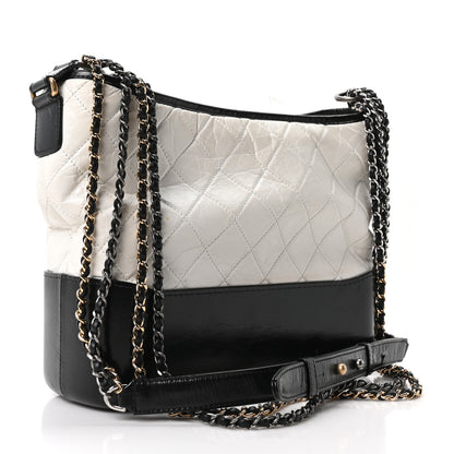 Chanel Aged Calfskin Quilted Medium Gabrielle Hobo Black White 5 of 19