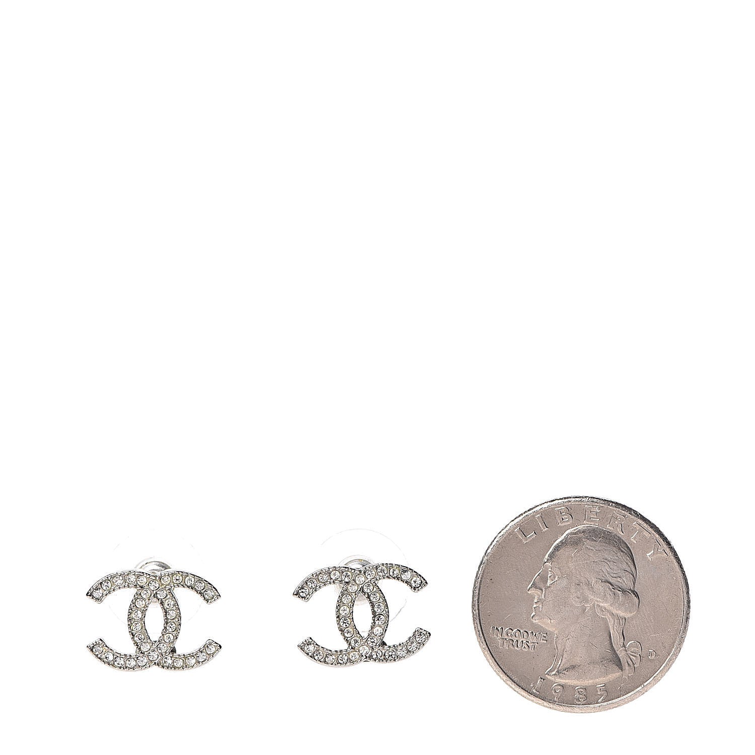 Chanel Crystal Timeless CC Earrings Silver 2 of 7
