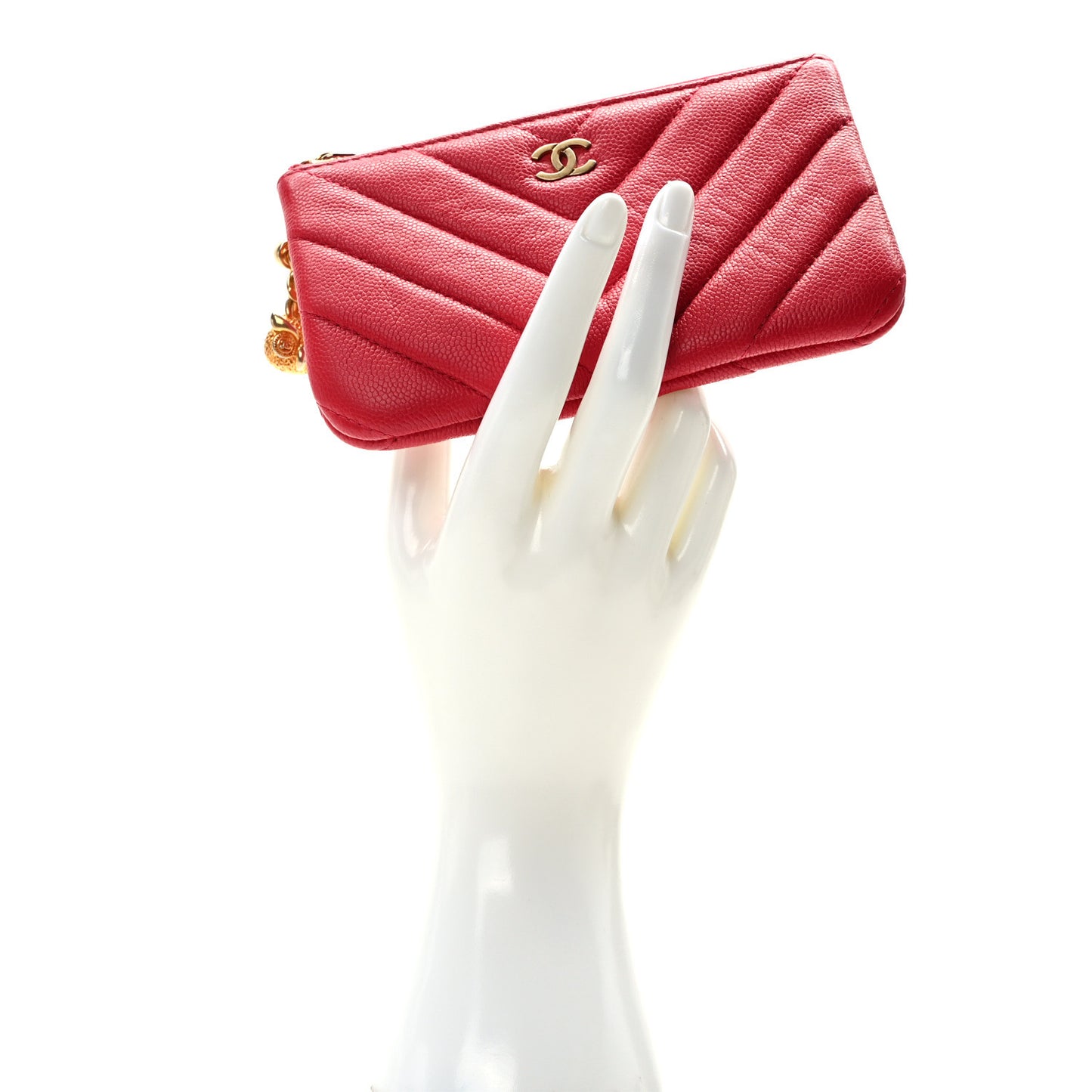 Caviar Chevron Quilted Small Ancient Greek Charms Cosmetic Case Red