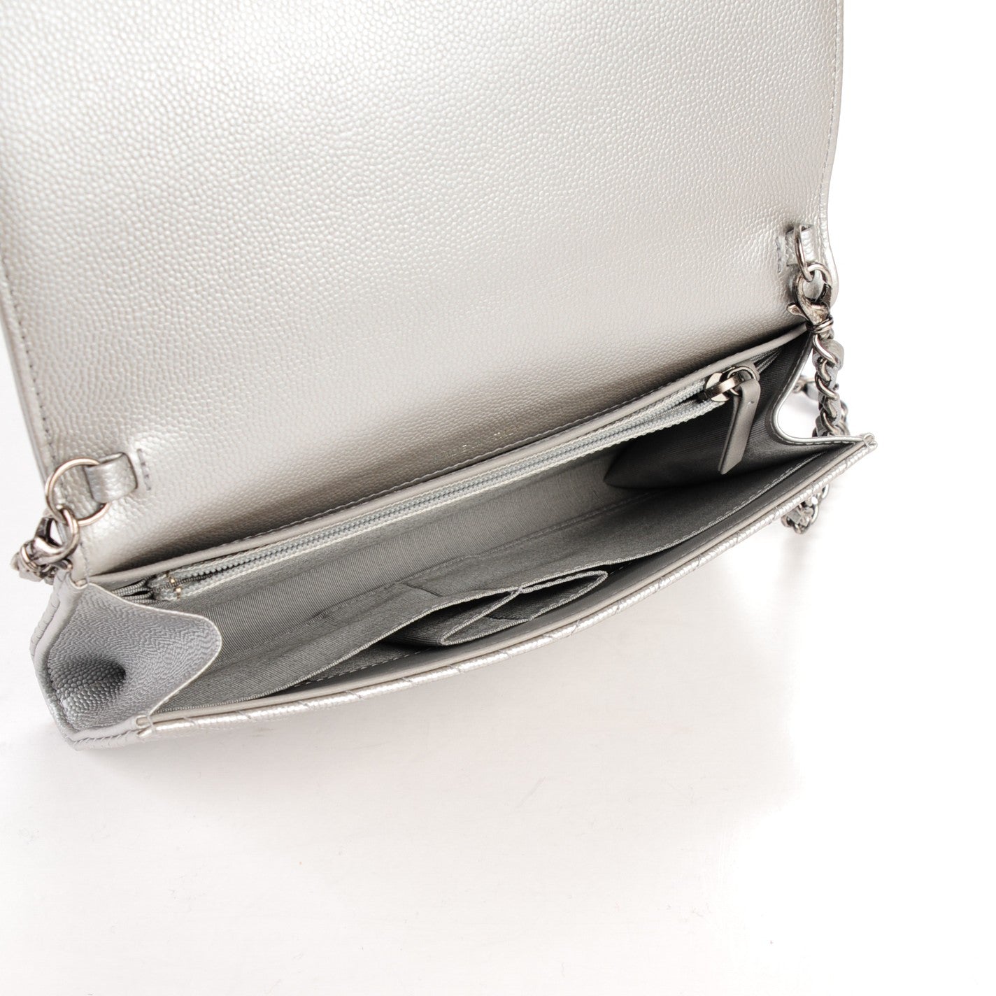 Chanel Caviar Chevron Quilted Boy Wallet on Chain WOC Silver 9 of 9
