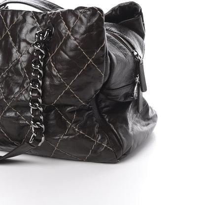 Chanel Glazed Goatskin Double Contrast Stitch Large Tote Brown 13 of 14