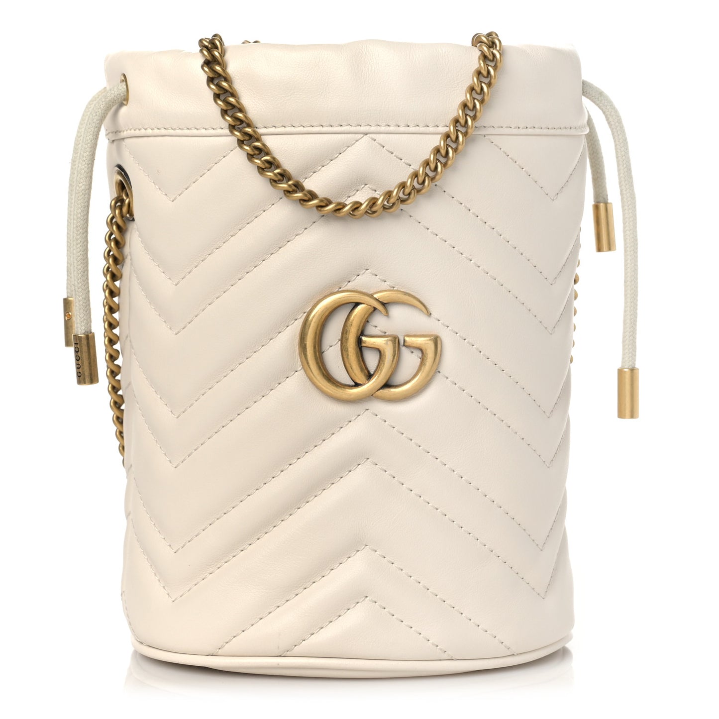 Calfskin Matelasse Mini GG Marmont 2.0 Bucket Bag White