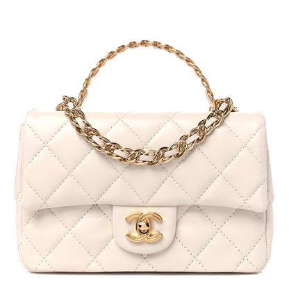 Chanel Shiny Lambskin Quilted Golden Links Top Handle Flap White 1 of 10