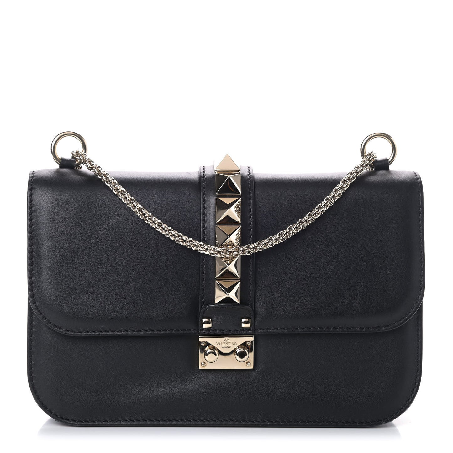 Vitello Medium Glam Lock Rockstud Flap Black