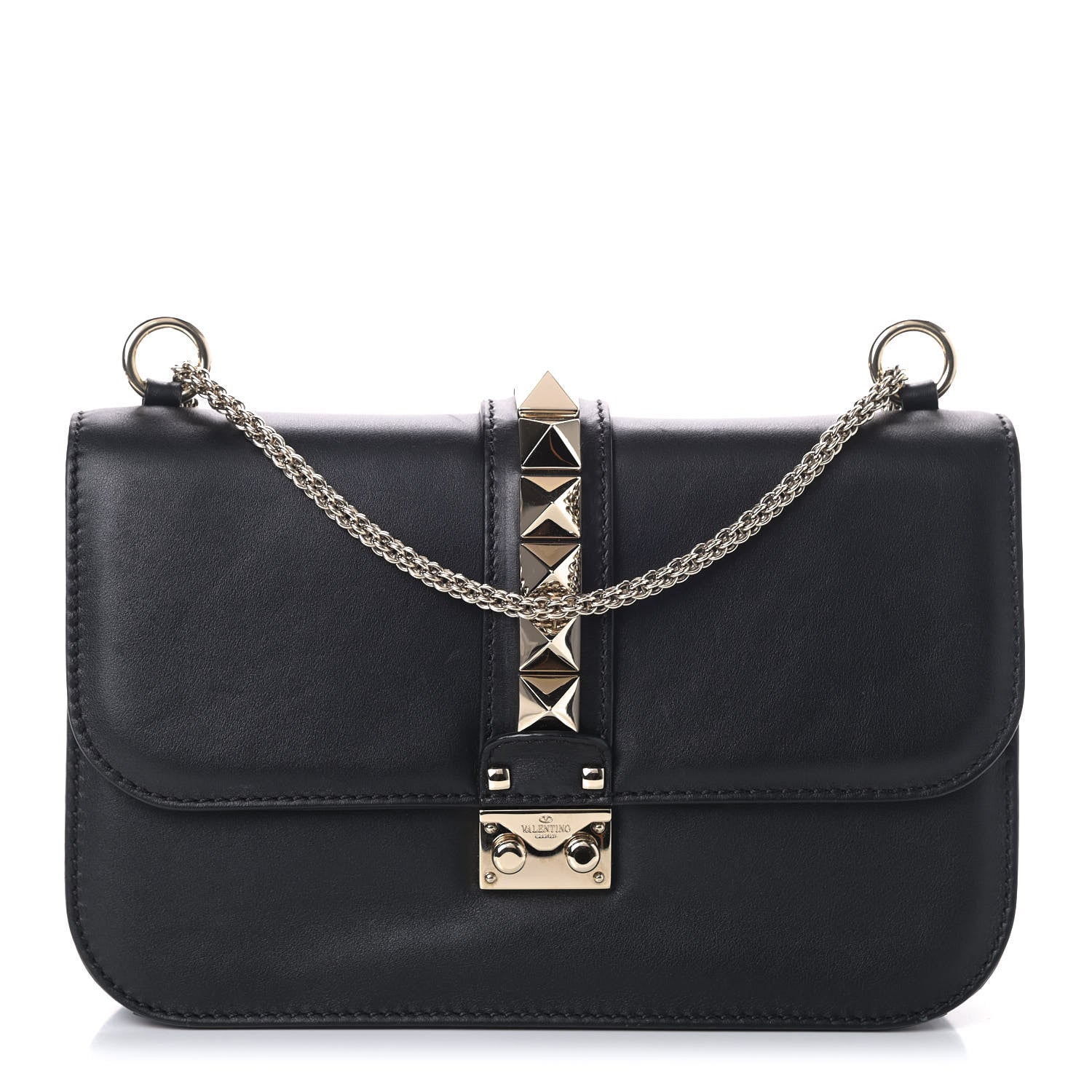 Valentino Garavani Vitello Medium Glam Lock Rockstud Flap Black 1 of 7