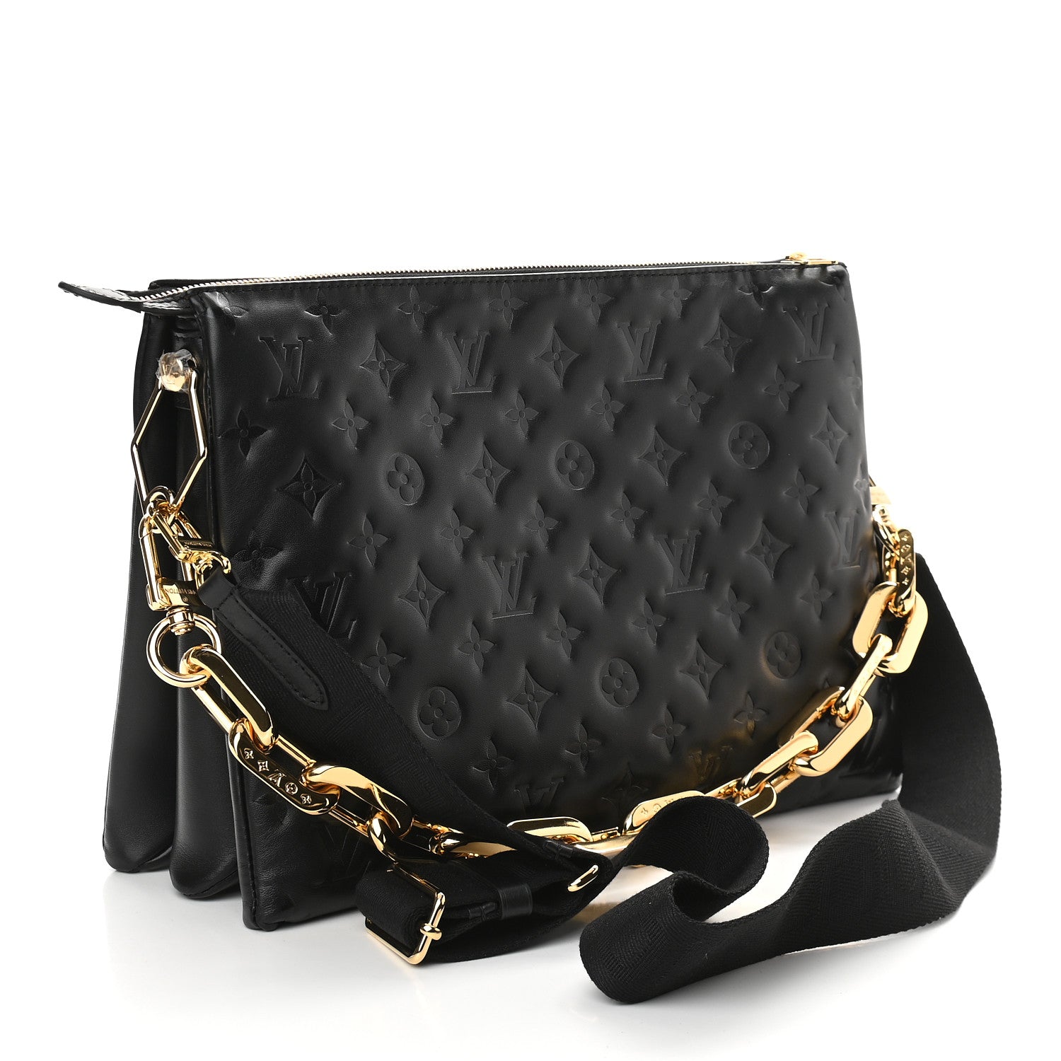 Louis Vuitton Lambskin Embossed Monogram Coussin MM Black 3 of 8