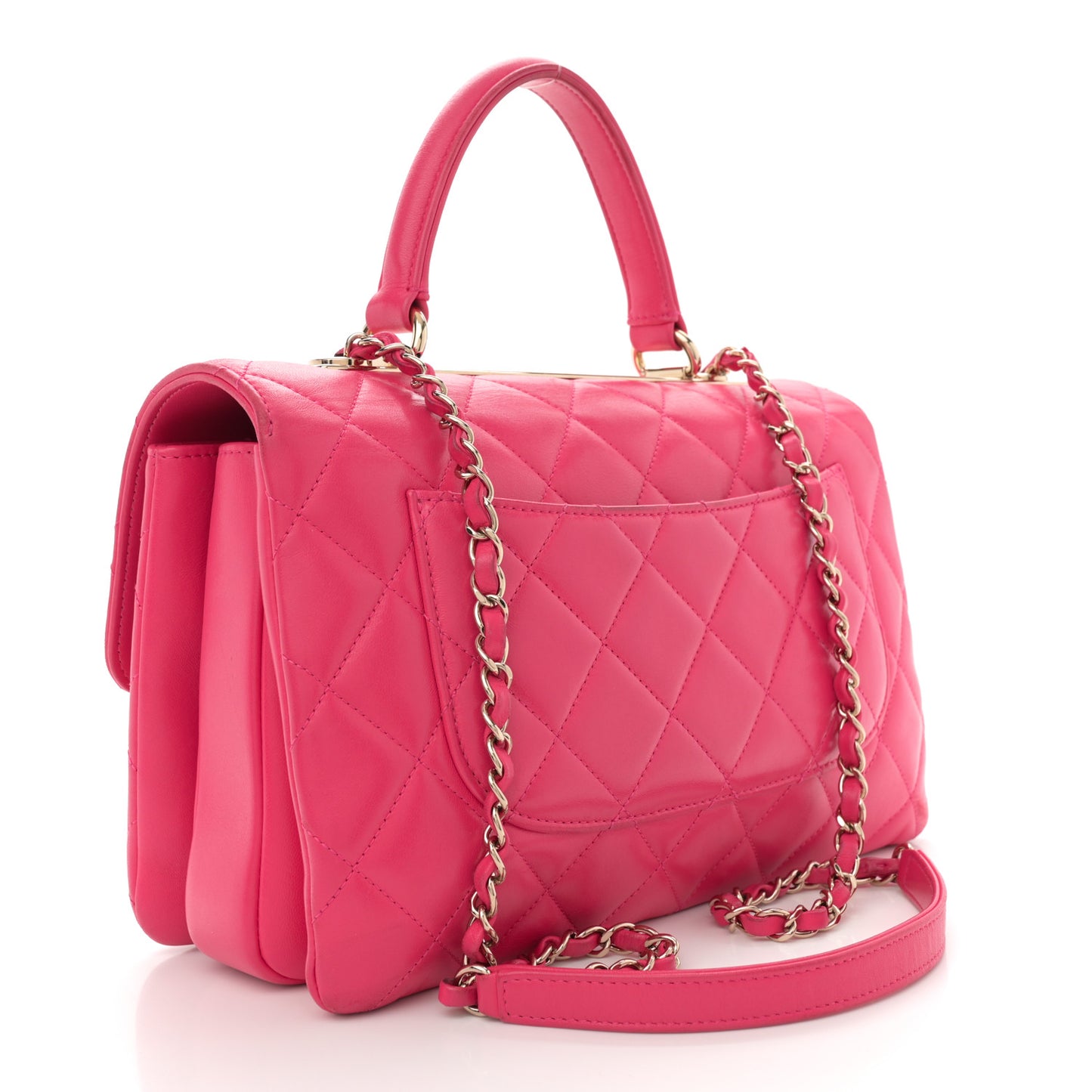 Lambskin Quilted Medium Trendy CC Flap Dual Handle Bag Dark Pink