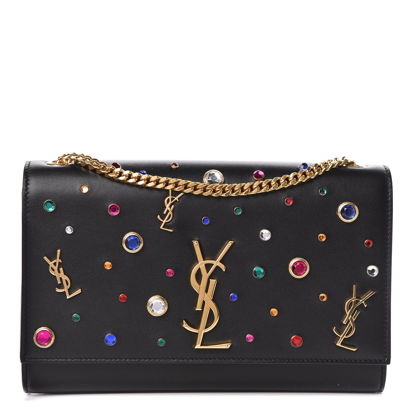 Calfskin Crystal Medium Monogram Kate Satchel Black