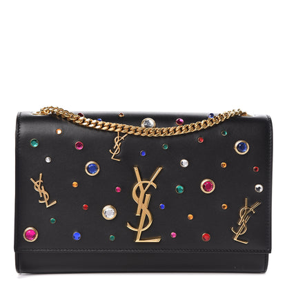 Saint Laurent Calfskin Crystal Medium Monogram Kate Satchel Black 1 of 11