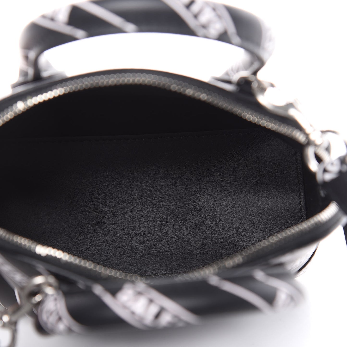 Calfskin Diagonal Allover Logo Print XXS Ville Top Handle Bag Black White
