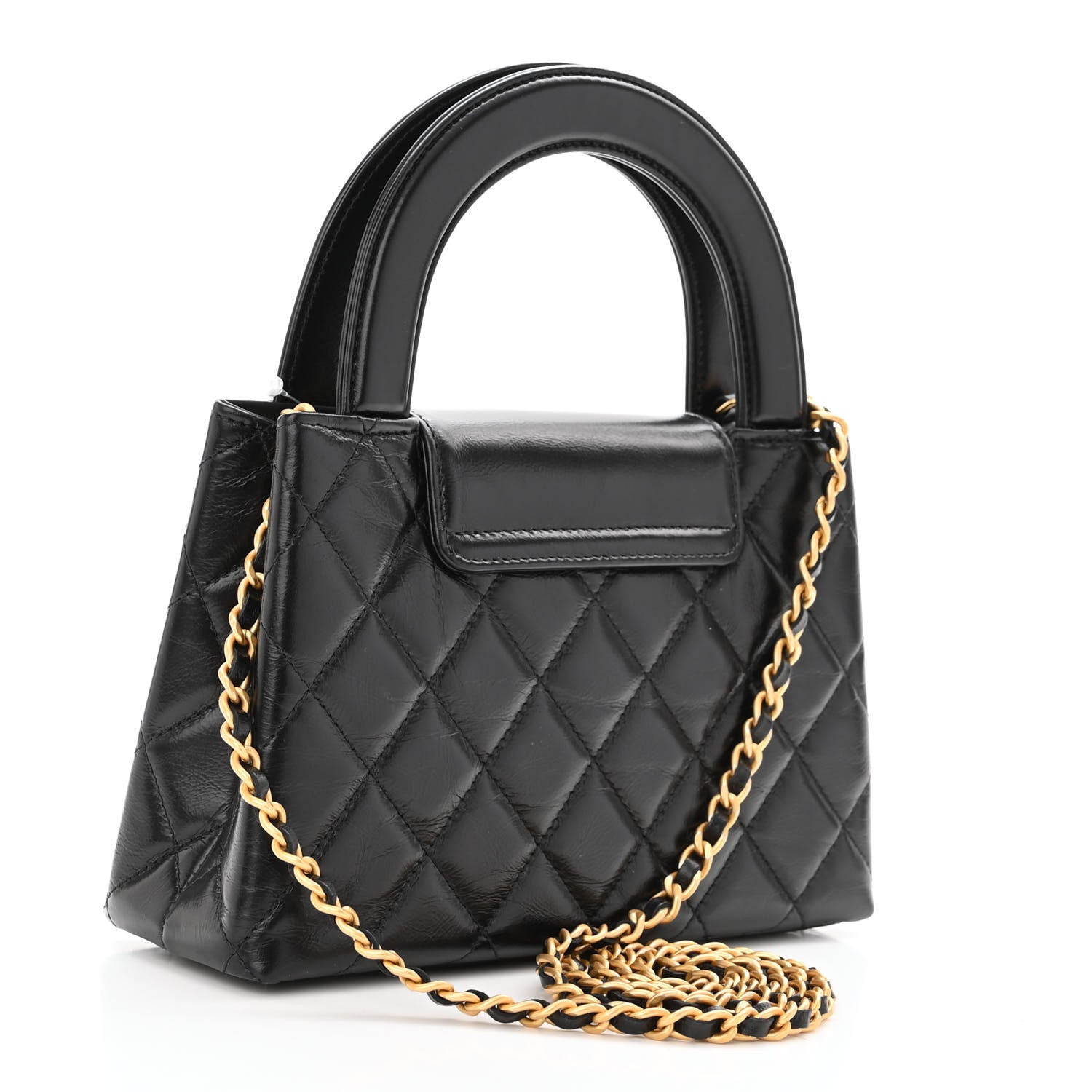Chanel Shiny Aged Calfskin Quilted Nano Kelly Shopper Black 3 of 10