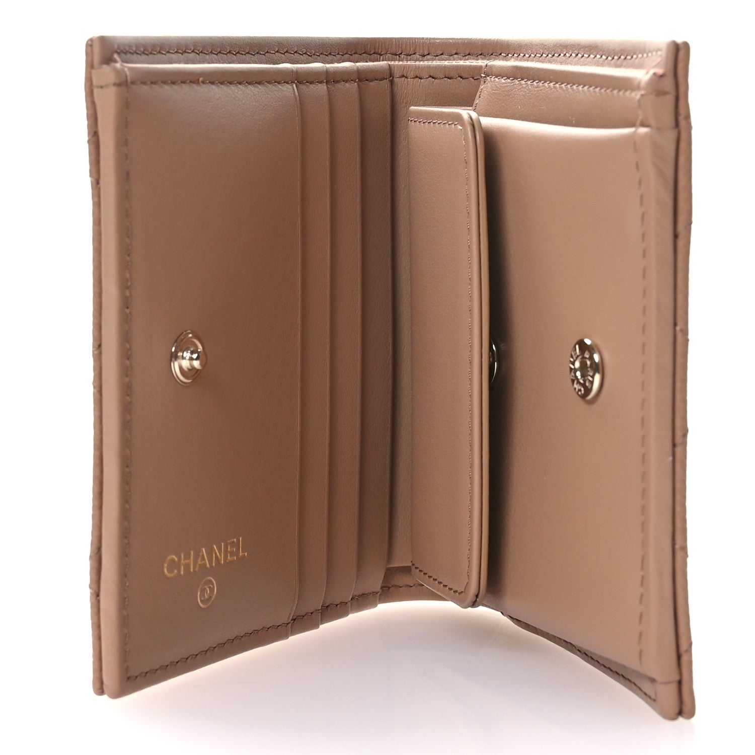 Chanel Caviar Quilted Multi Chain CC Compact Bi-Fold Flap Wallet Beige 5 of 9