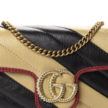 Gucci Vintage Effect Calfskin Matelasse Diagonal Striped Super Mini Torchon GG Marmont Shoulder Bag Black Beige 10 of 11