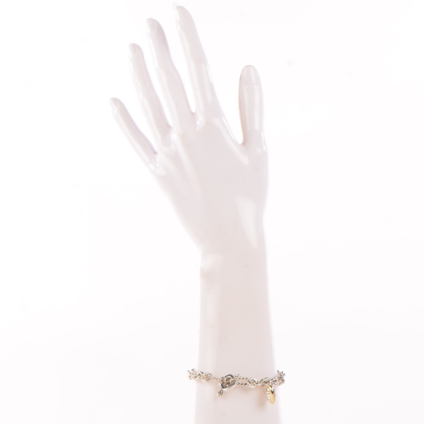 Sterling Silver 18K Yellow Gold Cable Heart Charm Bracelet