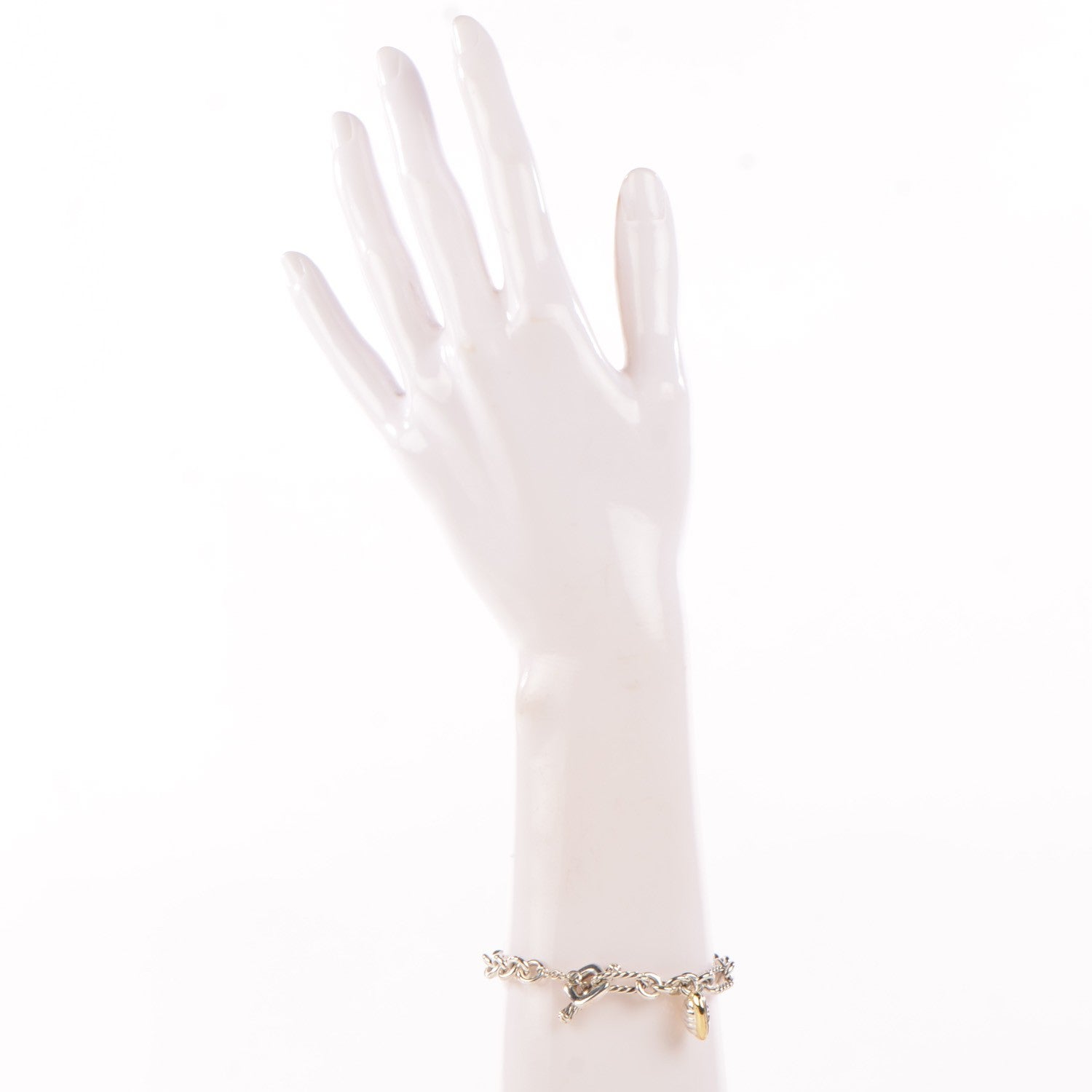 David Yurman Sterling Silver 18K Yellow Gold Cable Heart Charm Bracelet 2 of 6