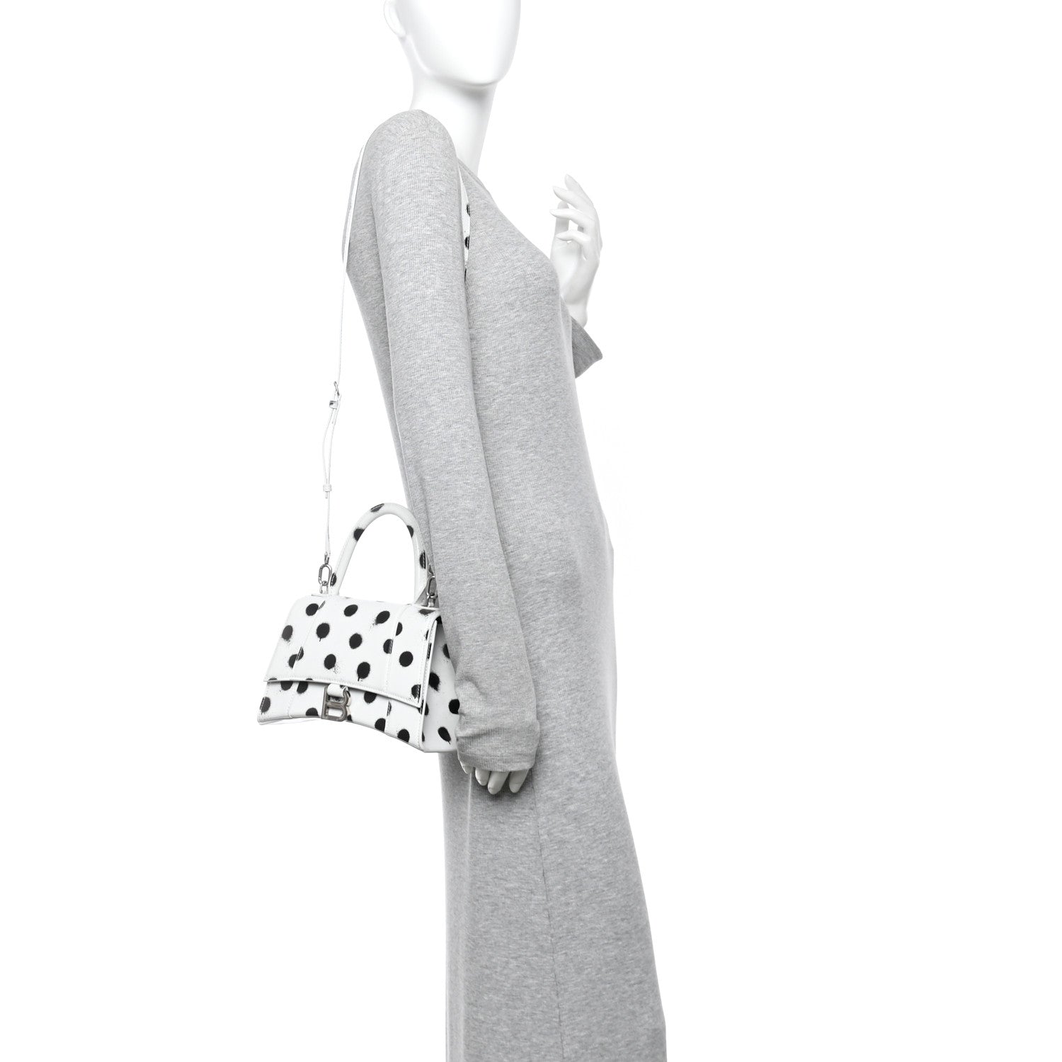 Balenciaga Smooth Calfskin Spray Polka Dot Small Hourglass Top Handle Bag White Black 2 of 10