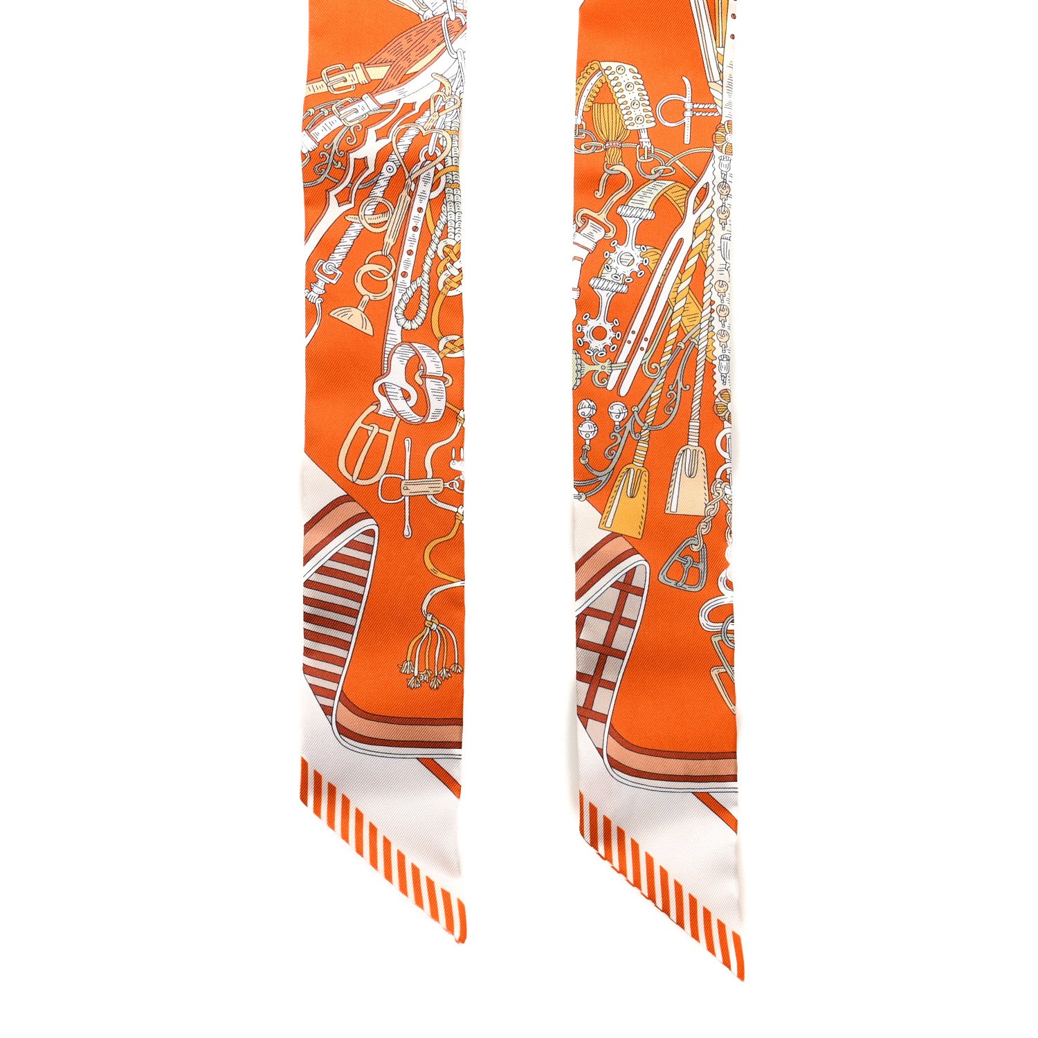 Hermes Silk Bouquets Selliers Twilly Orange Cuit White 2 of 4