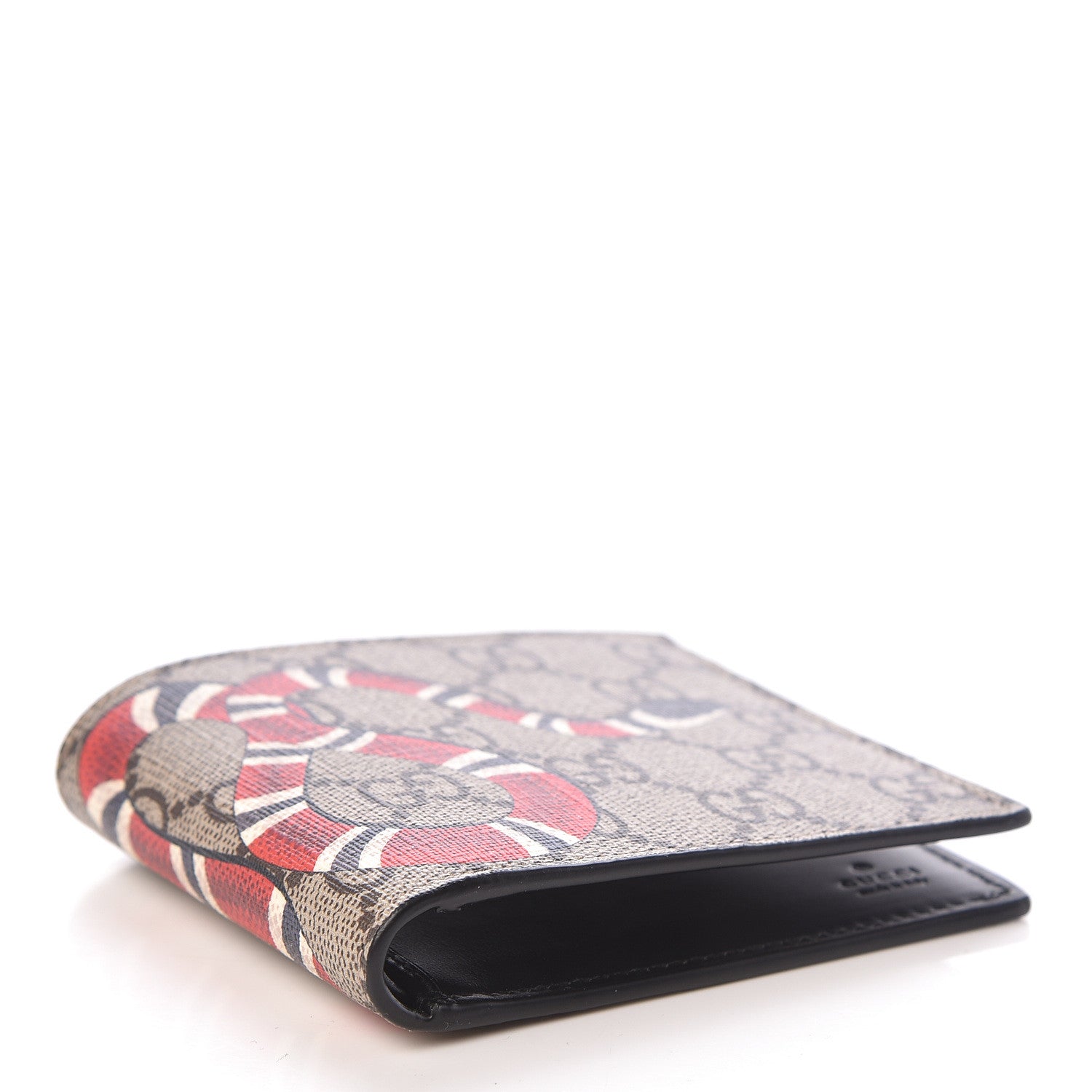 Gucci GG Supreme Monogram Selleria Calfskin Kingsnake Nice Bi-Fold Wallet Beige Ebony Multicolor Black 4 of 7