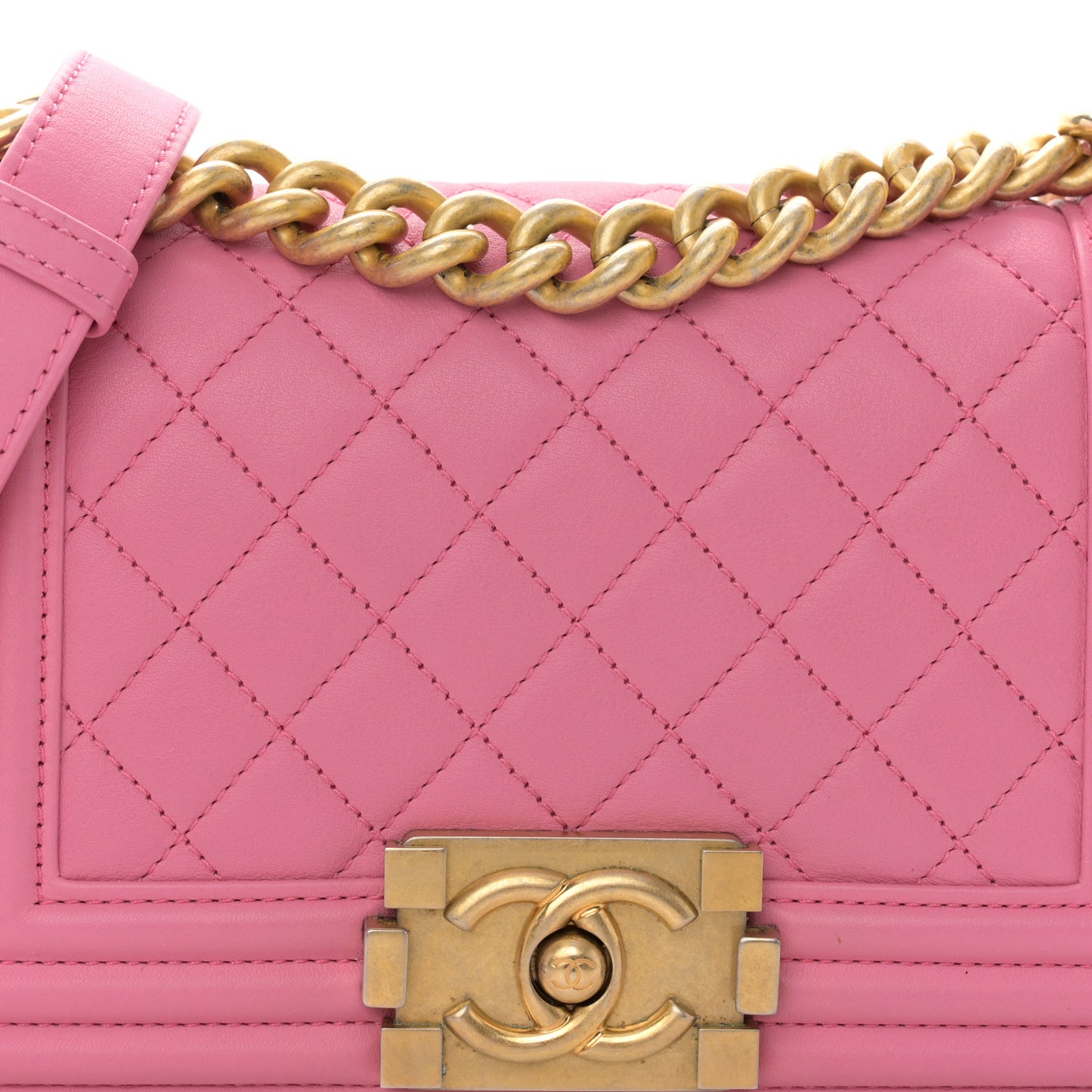 Calfskin Quilted Small Boy Flap Pink