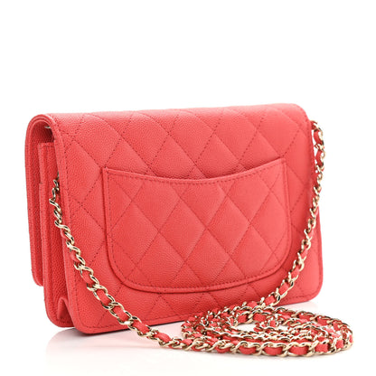 Chanel Caviar Quilted Striated CC Wallet On Chain WOC Red 3 of 12