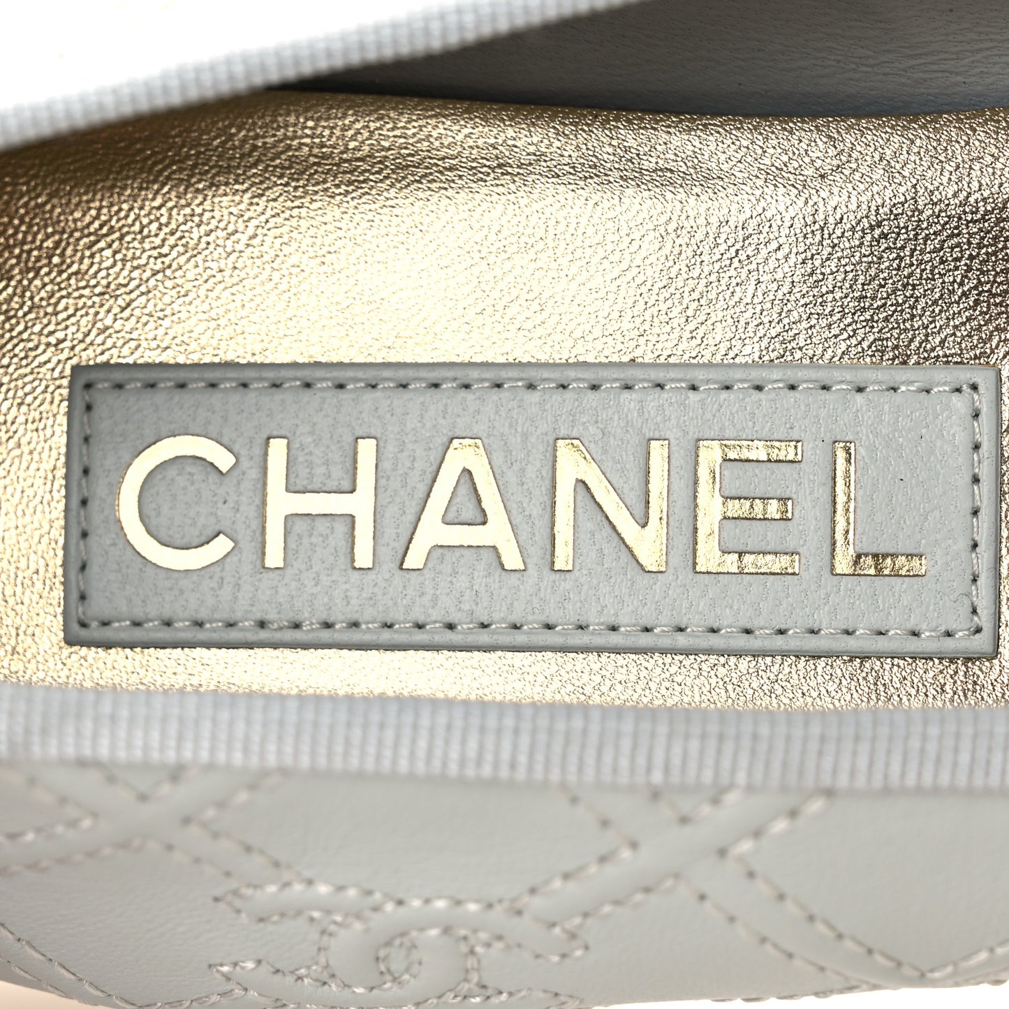 Lambskin Patent Double Stitched CC Cap Toe Ballerina Flats 40.5 Light Blue White
