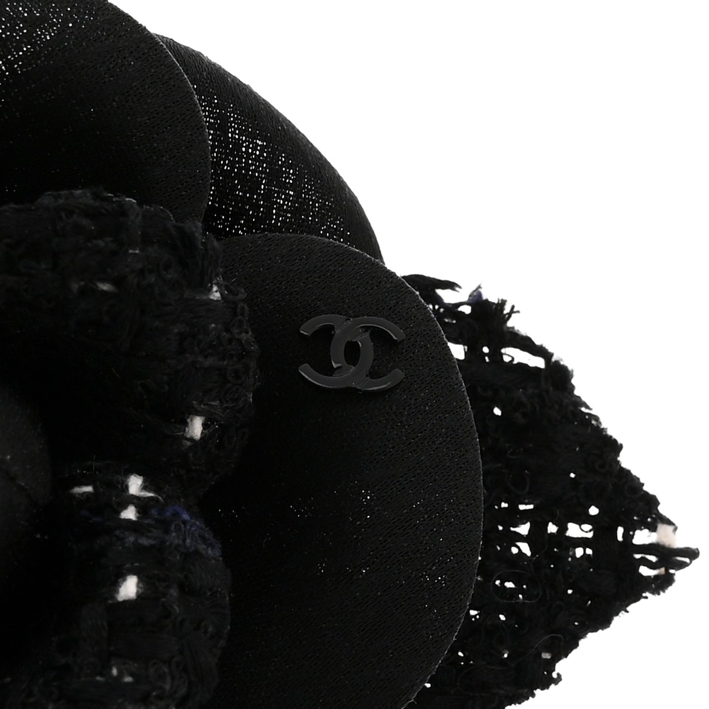 Tweed Fabric Camellia Pin Brooch Black