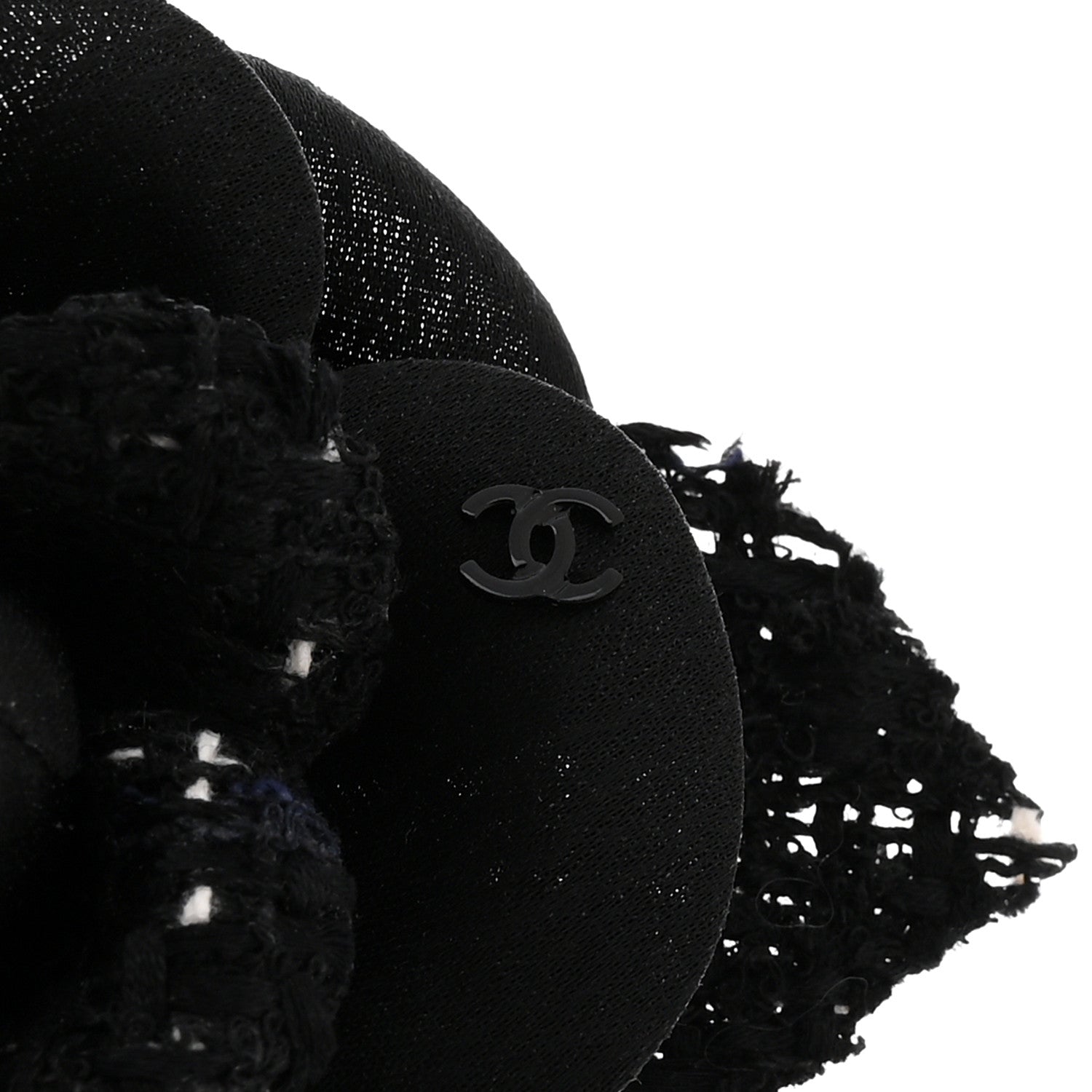 Chanel Tweed Fabric Camellia Pin Brooch Black 3 of 3