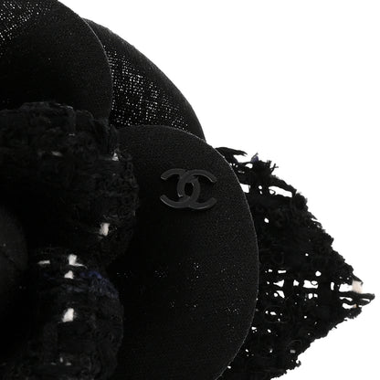 Chanel Tweed Fabric Camellia Pin Brooch Black 3 of 3