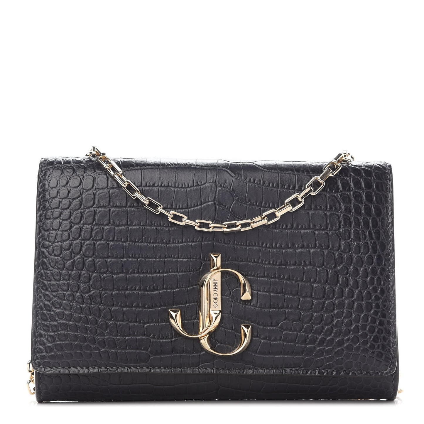 Calfskin Crocodile Embossed Varenne Chain Clutch Dusk