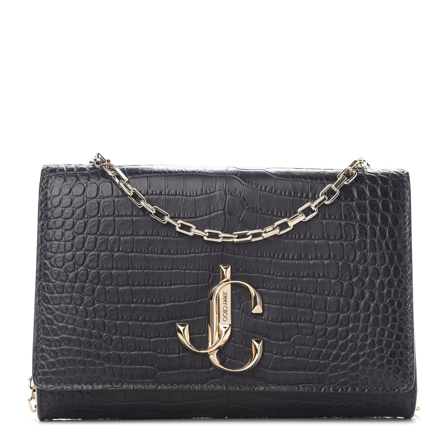 Jimmy Choo Calfskin Crocodile Embossed Varenne Chain Clutch Dusk 1 of 8