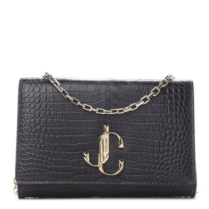 Jimmy Choo Calfskin Crocodile Embossed Varenne Chain Clutch Dusk 1 of 8