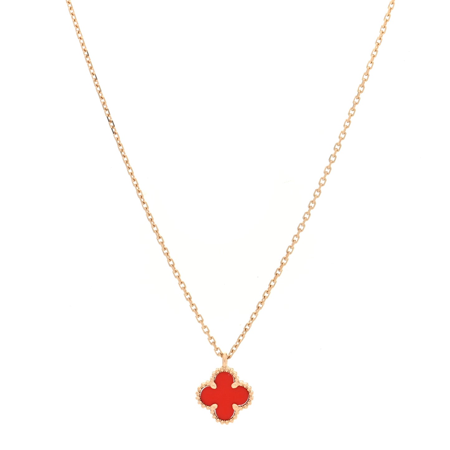 18K Rose Gold Carnelian Sweet Alhambra Pendant Necklace