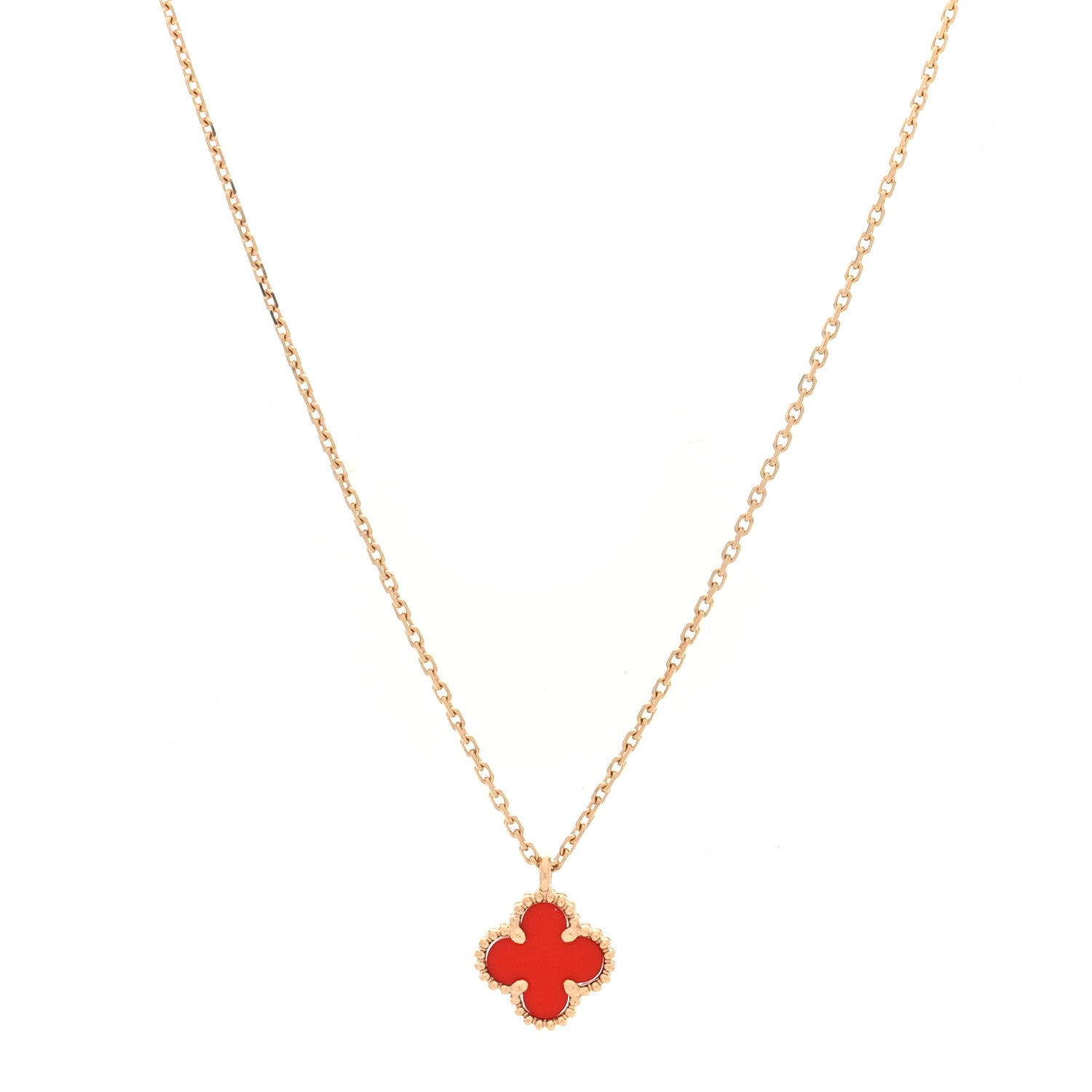 Van Cleef & Arpels 18K Rose Gold Carnelian Sweet Alhambra Pendant Necklace 1 of 4