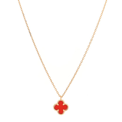 Van Cleef & Arpels 18K Rose Gold Carnelian Sweet Alhambra Pendant Necklace 1 of 4