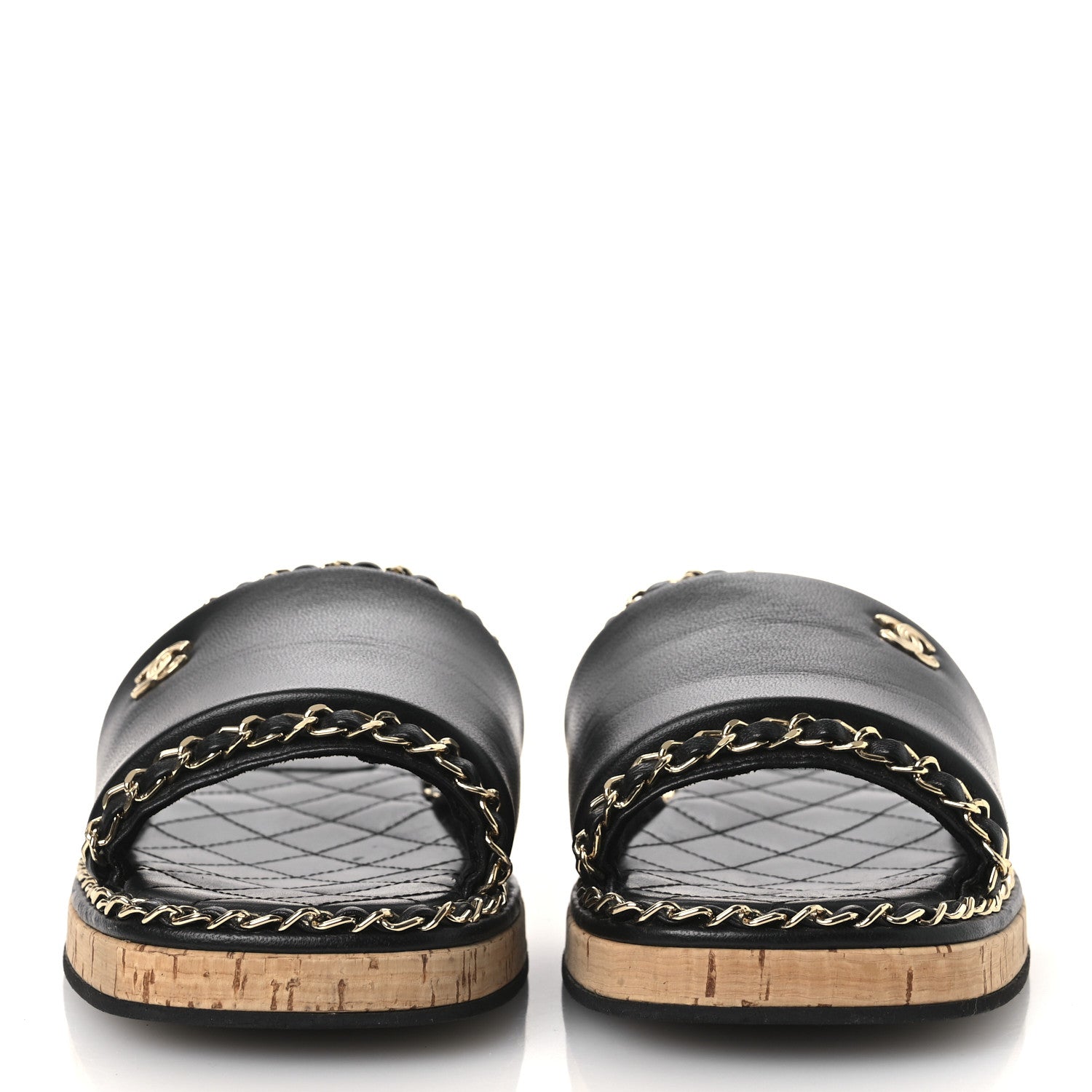 Chanel Lambskin Chain Cork Slide Sandals 38 Black 3 of 11