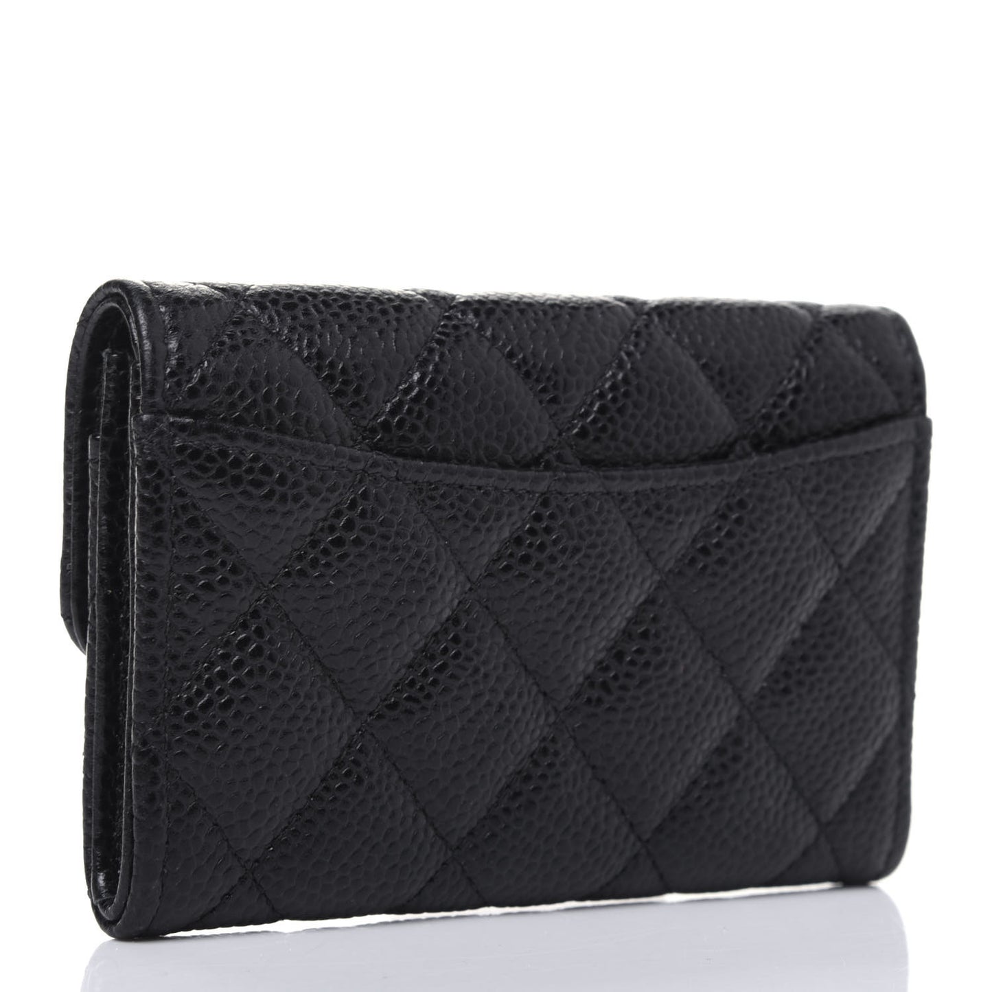Caviar Quilted Flap Card Holder Wallet Black