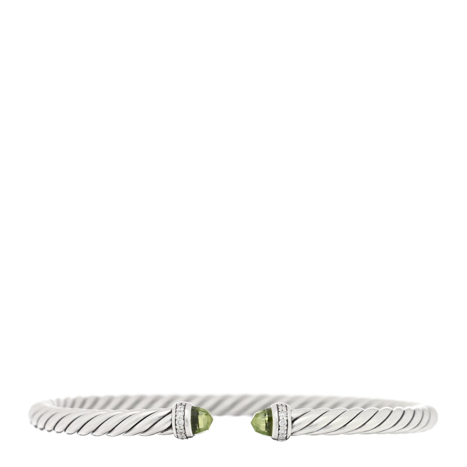 David Yurman Sterling Silver Diamond Peridot 4mm Cable Flex Bracelet 1 of 4