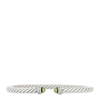 David Yurman Sterling Silver Diamond Peridot 4mm Cable Flex Bracelet 1 of 4