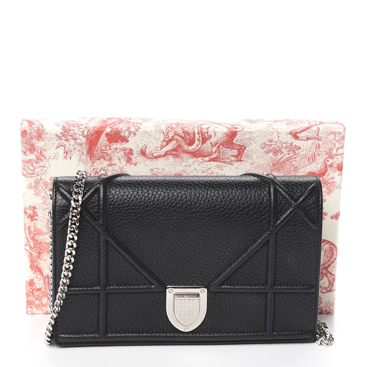 Christian Dior Grained Calfskin Diorama Wallet on Chain Pouch Black 13 of 13
