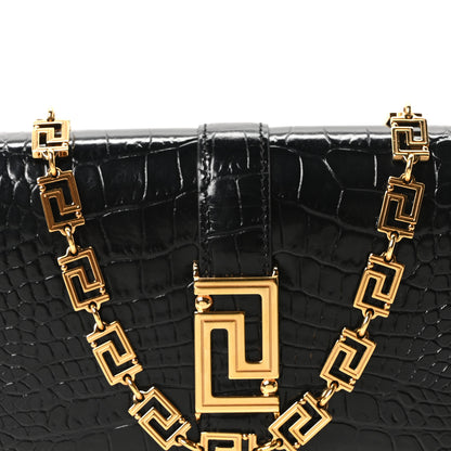 Versace Crocodile Embossed Calfskin Greca Goddess Wallet On Chain Black 7 of 9