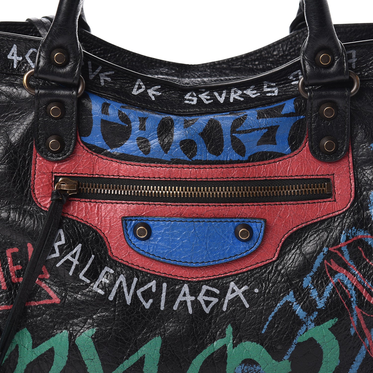 Balenciaga Agneau Graffiti All Over Classic Hardware City Black Vert Rouge 10 of 10