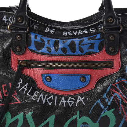 Balenciaga Agneau Graffiti All Over Classic Hardware City Black Vert Rouge 10 of 10