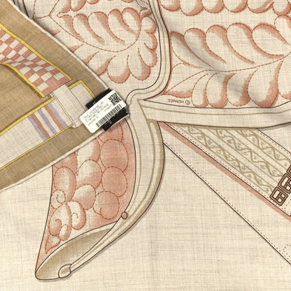 Hermes Cashmere Silk Lettres Equestre Scarf 140 Naturel Beige Rose 3 of 3