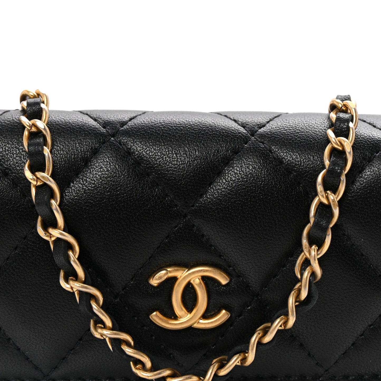 Lambskin Quilted Pearl Crush Flap With Chain Black